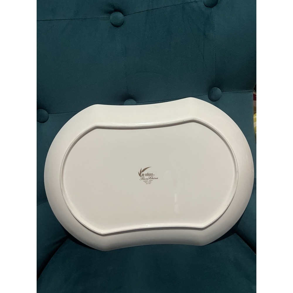 MIKASA China‎ SOLITUDE Platinum Narumi Japan Hourglass Platter 10.5"x14.75" MCM - Picture 2 of 4